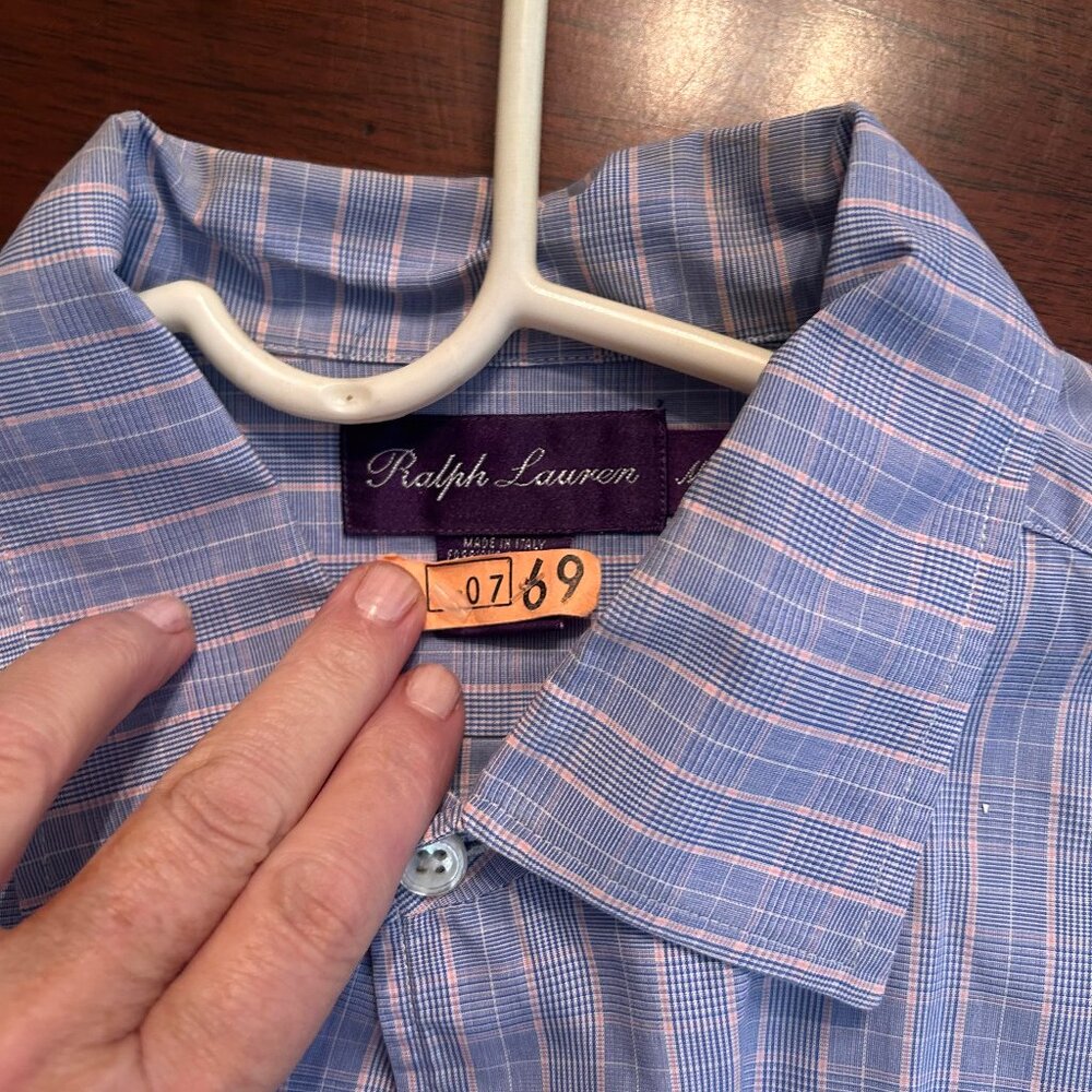 Ralph Lauren Purple Label Mens long sleeve Shirt blue/pink plaid sz M - Picture 2 of 5
